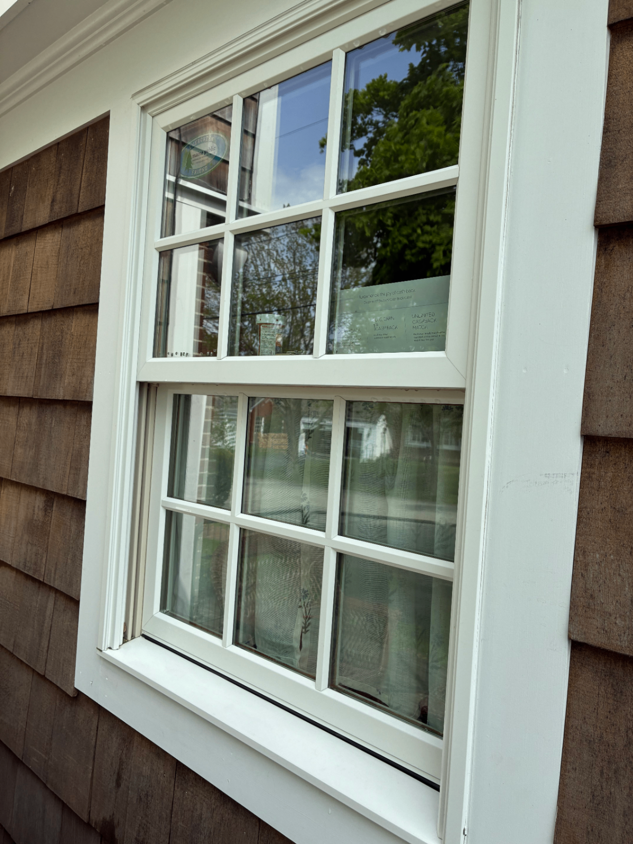 Freshly cleaned spot-free double-hung window